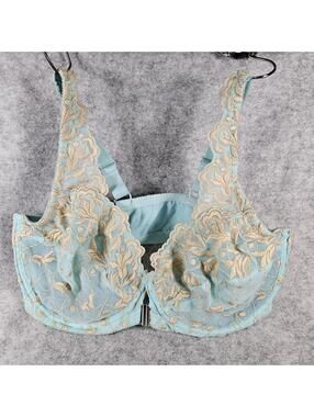 Amoureuse Teal Gold Embroidered Underwire Full Coverage Front Closure Bra 40D